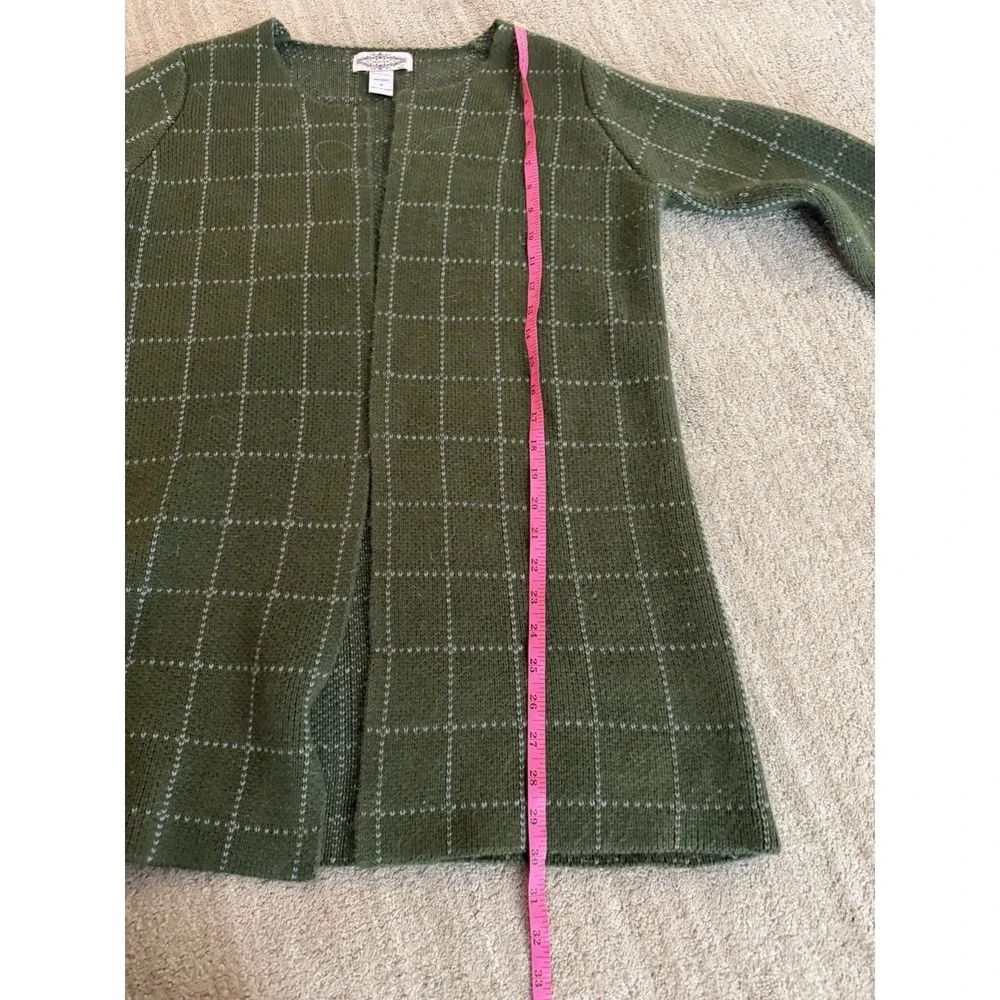 Olive Green Grid Cardigan Duster Minimal Cozy‎ Sweater M